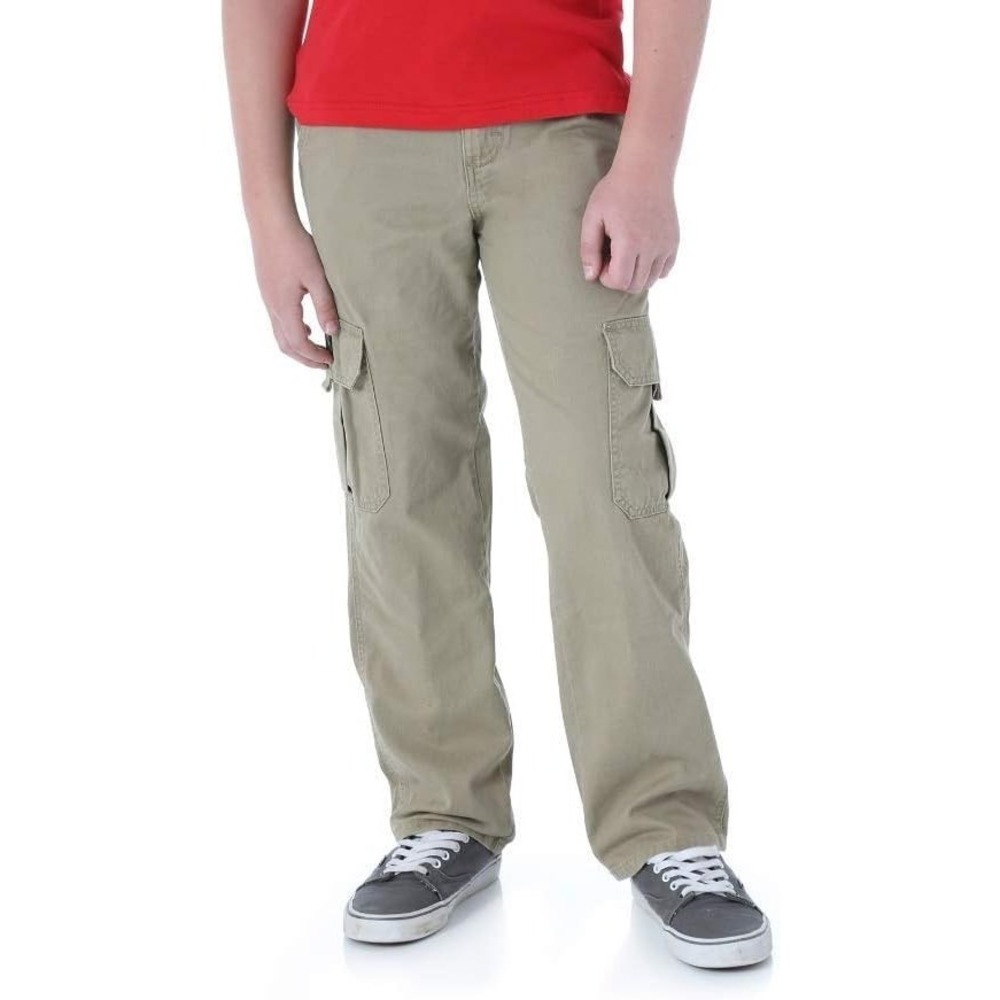 Wrangler Pants Boys (10 Husky) Cargo Beige Adjust Waist Relaxed Fit Straight Tan